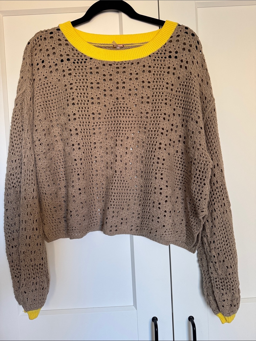 Free People tan and yellow open knit sweater size small/petite 100% cotton